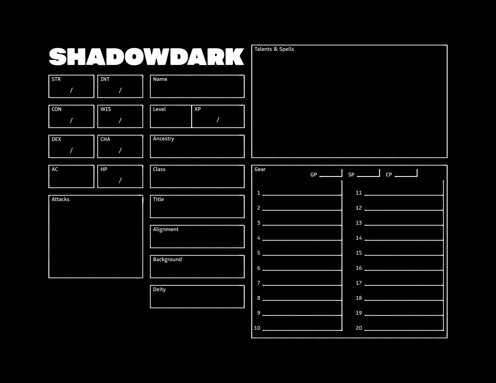 Shadowdark Character Sheet